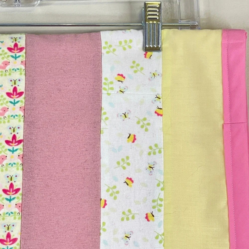 Handmade‎ Baby Quilt Blanket Pink Yellow Floral Bee Print Fleece 34.5 x 33.75